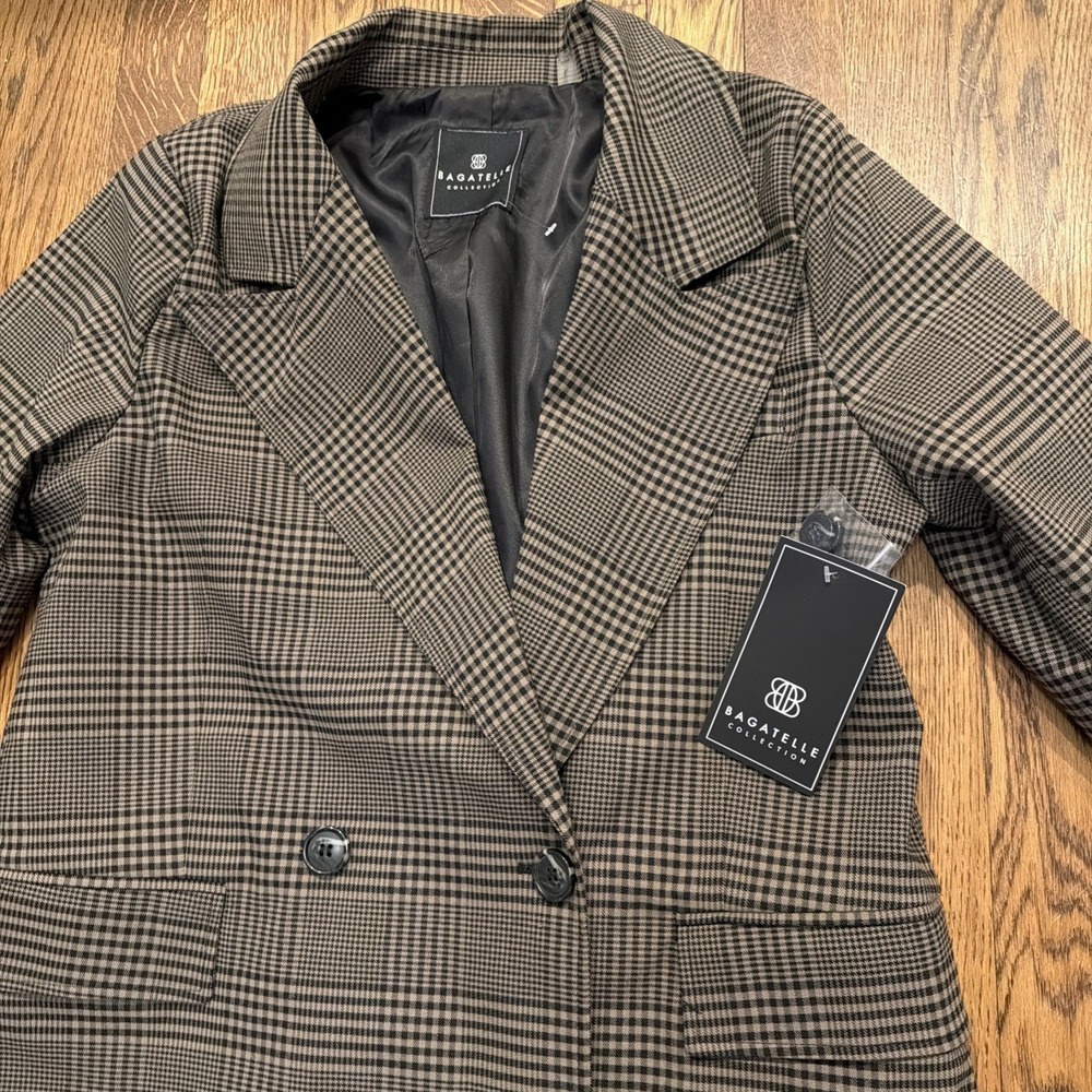 Bagatelle Womens Double Breasted Plaid Trench Coat Blazer Large NWT Multicolor
